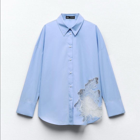 EMBROIDERED FLOWER POPLIN SHIRT - Picture 9 of 11